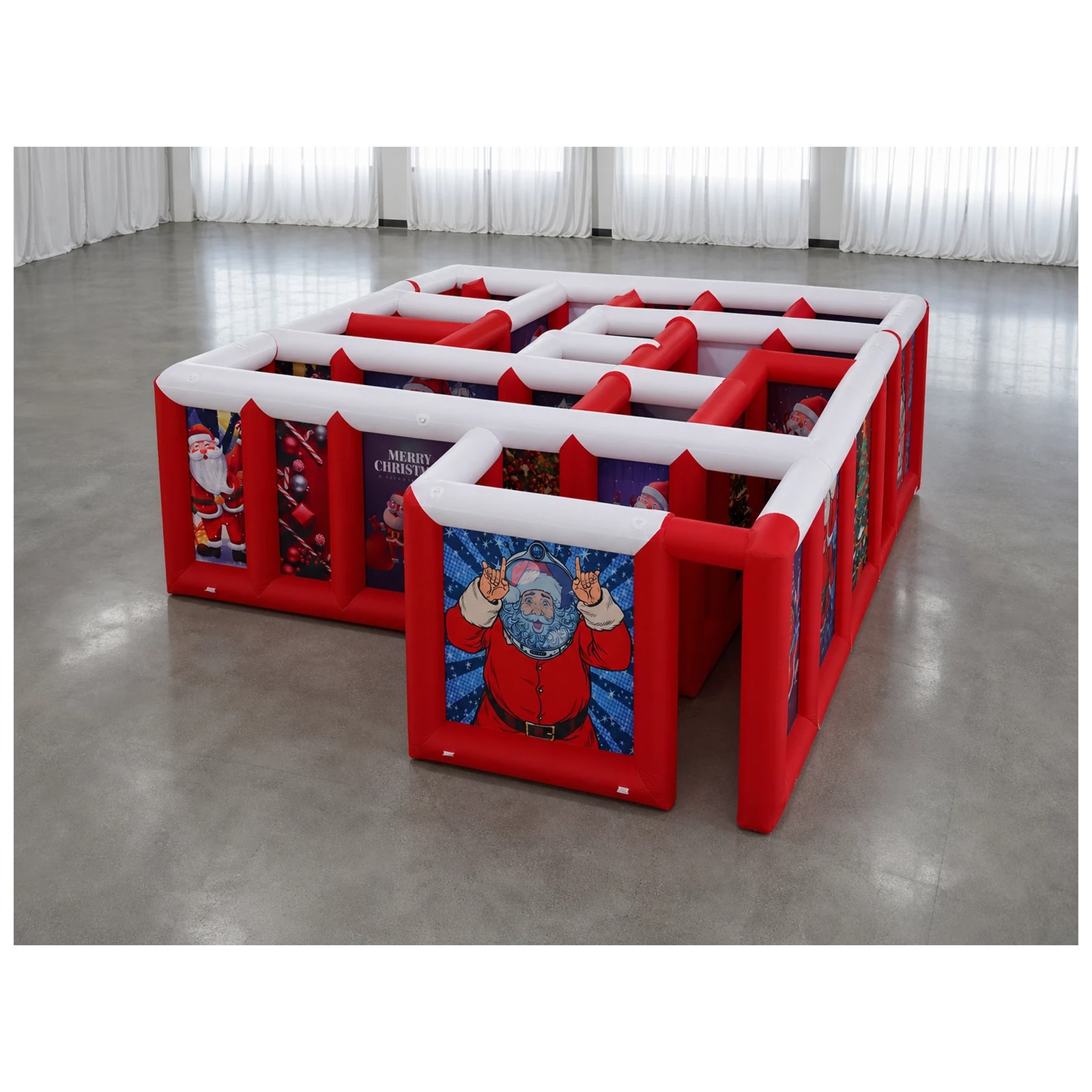 Party Games Kids Outdoor - Duży czerwono-biały dmuchany labirynt z płaskim